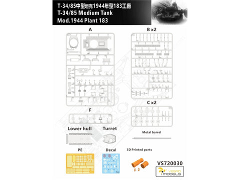 T-34/85 1944 plastikinis tanko modelis 1/72 Vespid