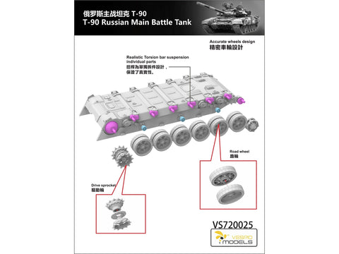 Vespid Models T-90 (1992) rusų kovos tankas 1/72 – plastikinis modelio rinkinys
