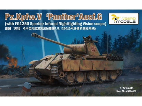 Vespid Pz.Kpfw V Panther Ausf.G 1/72 su FG1250 IR prožektoriumi modelis