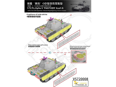 Vespid Pz.Kpfw V Panther Ausf.G 1/72 su FG1250 IR prožektoriumi modelis