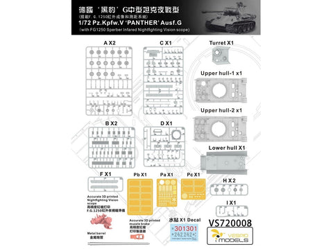 Vespid Pz.Kpfw V Panther Ausf.G 1/72 su FG1250 IR prožektoriumi modelis