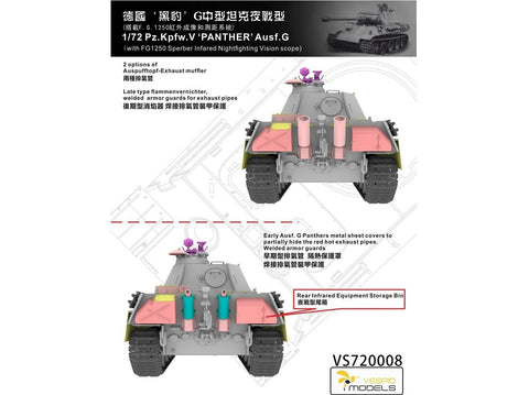 Vespid Pz.Kpfw V Panther Ausf.G 1/72 su FG1250 IR prožektoriumi modelis