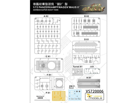 Vespid Models Panzerkampfwagen Maus II tankas 1/72 surenkamas modelis 720006