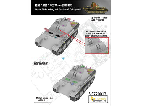 VESPID Panther G su 20 mm Flakvierling, 1/72 surinkimo rinkinys