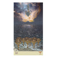 Tarot korta Dešimt taurų: dešimt auksinių taurių prie bangų, skaidrus lotoso žiedas su figūra danguje
