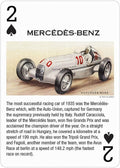 Mercedes‑Benz lenktyninis automobilis 1935, sidabrinis numeriu 10, trijų ketvirčių kampe su vairuotoju ir sutrumpintu istoriniu aprašu