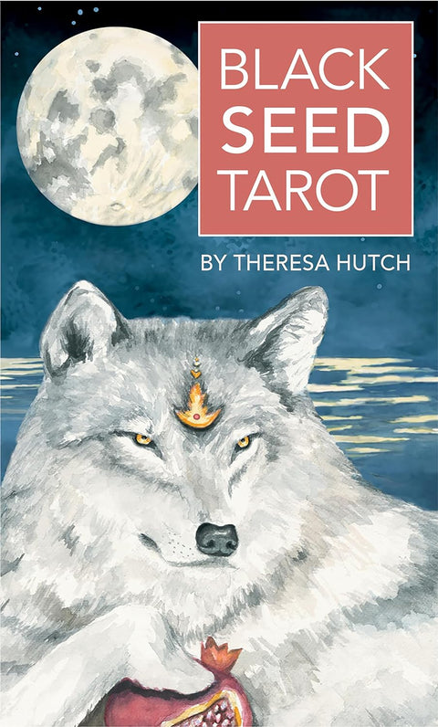 Black Seed Tarot kortų kaladė — Theresa Hutch viršelis su mėnuliu ir šviesiu vilku, mistinė iliustracija