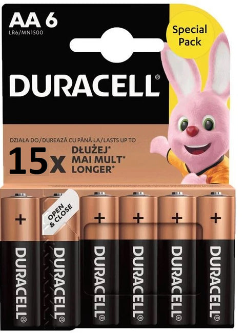 Duracell AA šarminės baterijos MN1500, 6 vnt. rinkinys
