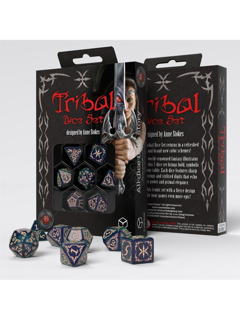 Tribal stalo RPG kauliukų rinkinys 7 vnt., žalsvai mėlyna/smėlio – Q-Workshop