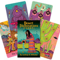 Tarot kortos Desert Illuminations – spalvingas L. Williams denio komplektas su dėžute ir kortomis fanuojant