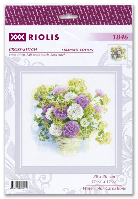 RIOLIS: Watercolor Carnations siuvinėjimo rinkinys iš RIOLIS Nr.: 1846 - HOBI.LT 🇱🇹