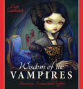 knyga Wisdom of the Vampyres – iliustruotas gotiškas viršelis su tamsiai mėlyna suknele, raudonomis kraujo dėmėmis ir menininkės Jasmine Beket‑Griffith parašu