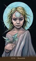 Tarot korta Moonchild – meninis mėlynos ir pilkos spalvų spaudas, portreto kadravimas, skirtas pirkėjo pasirinktam plakato variantui