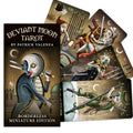 tarot kortos Deviant Moon miniatiūrinė borderless versija su dėklu ir keliomis fanuotomis kortomis