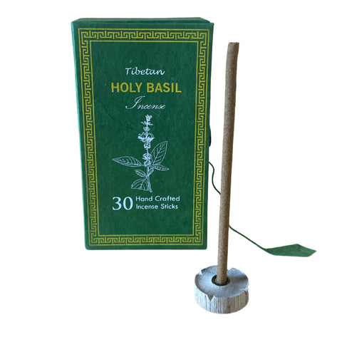 Smilkalai Tibeto "Holy Basil" žalia pakuotė, 30 rankų darbo lazdelių, viena lazdelė stovinti mediniame laikiklyje