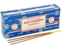 Smilkalai Satya Nag Champa aromatiniai, mėlynas dėklas 250 g ir rudos 20 cm lazdelės su geltonais galais