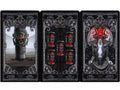tarot kortos trijų kortų atlenktas komplektas: Kario lazda, Penki taurės ir Taurių karalienė juodo baroko dizaine