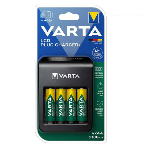 Varta LCD baterijų įkroviklis AA/AAA/9V su USB, 4x AA komplekte