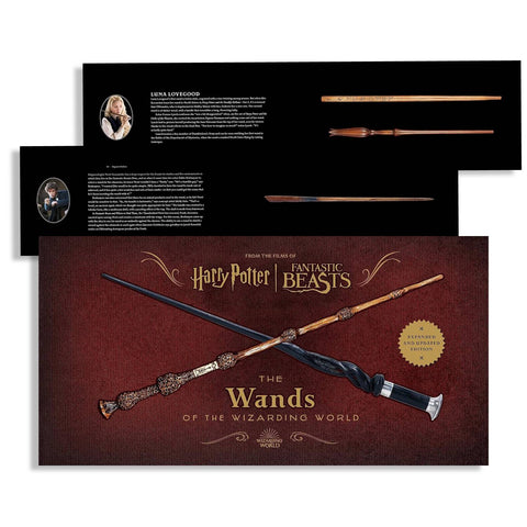 Lazdelės – Harry Potter ir Fantastic Beasts leidimo viršelis su kryžiuotomis rudos ir juodos spalvų lazdelėmis
