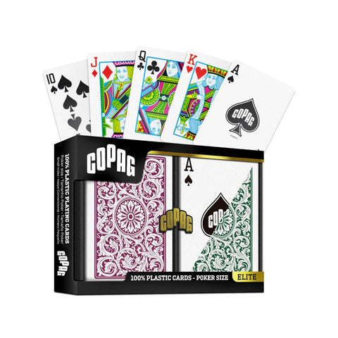 Copag Elite pokerio kortos – 2 PVC kaladės, bordo ir žalia
