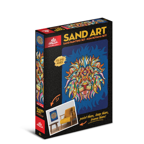 Red Castle smėlio piešimo rinkinys „Liūtas“ – 22 spalvos, 23,5×33 cm