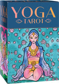 Jogos tarot kortų rinkinys — mėlykai žalia dėžutė su lotoso motyvais ir meditacijos iliustracija ant priekinės dalies