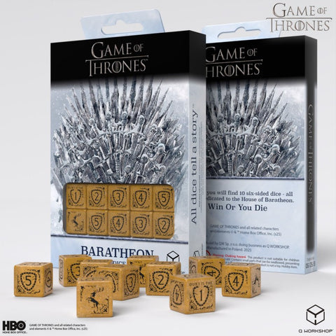 Sostų karai: Baratheon 10x D6 kauliukai – geltoni, licencijuoti, Q-Workshop