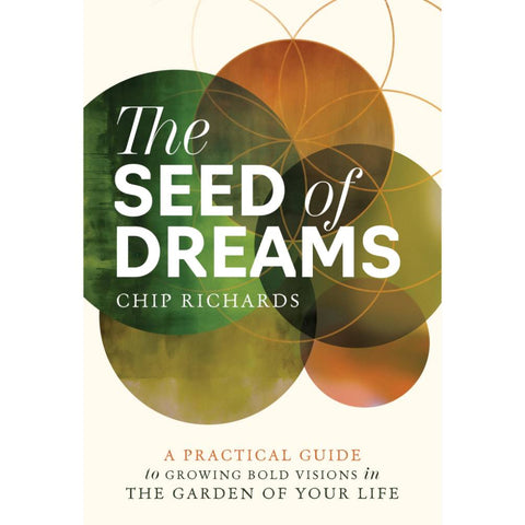 Knyga "The Seed of Dreams" Chip Richards, žalio ir oranžinio geometrinio viršelio priekinis planas, skirtas prekei peržiūrėti