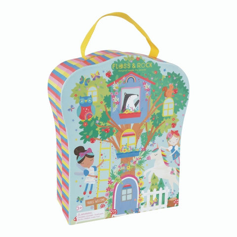 Floss & Rock Mini Fėja – medinė žaidimų dėžė su 10 dvipusių figūrėlių ir 4 kambariais (3+)