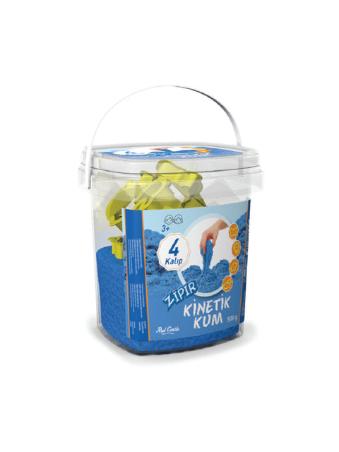 Kinetinis smėlis mėlynas 500 g su 4 formelėmis – niekada neišdžiūsta