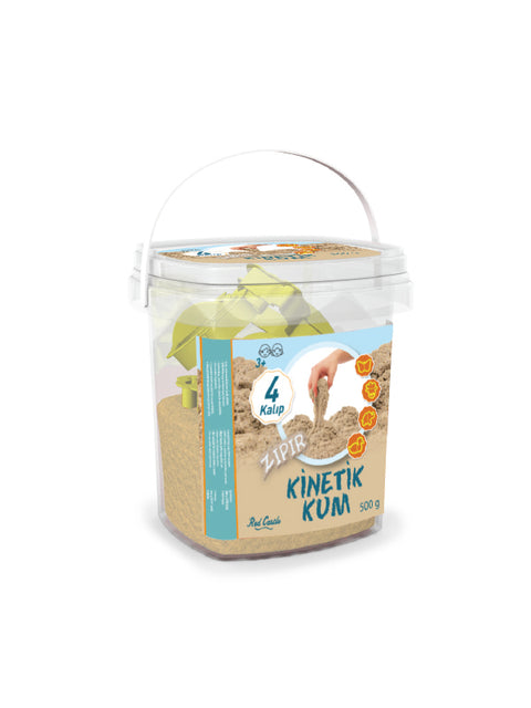 Red Castle kinetinis smėlis 500 g – natūrali spalva, rinkinys su 4 formelėmis