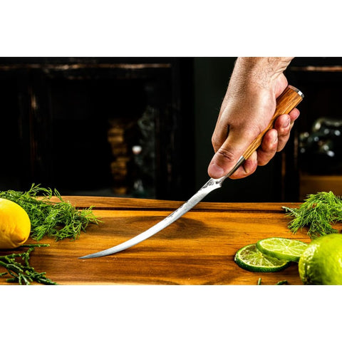 Rankų darbo žuvies filė peilis Forged Olive 18 cm, alyvmedžio rankena